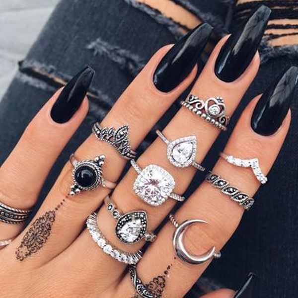 

53671 joint ring set black moon ring set 10 piece set, Silver