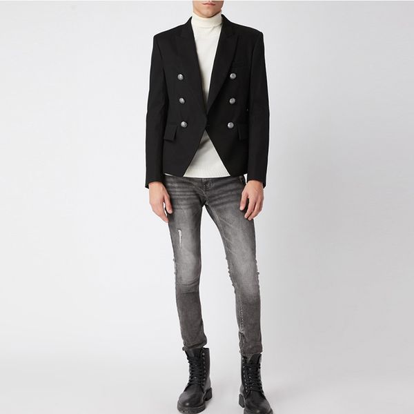 

new runway 2021 designer men's classic double breasted metal lion buttons blazer jacket outer wear 4qr9, White;black
