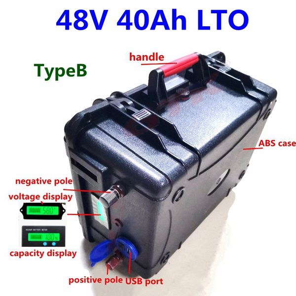 Impermeabile LTO 48V 40Ah Batteria al litio titanato per camper Pannello solare RV caravan sistema solare carrello da golf + caricatore 5A