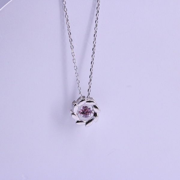 

hollow out color diamond round necklace, Silver