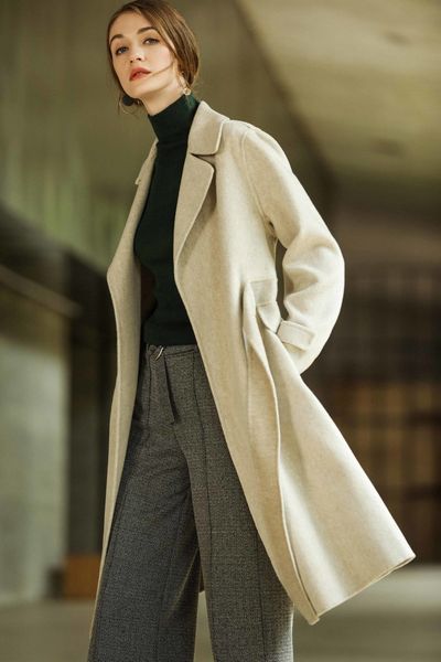 

2021 new winter camel women wool blend england fashion max woolen overcoat open stitch long sleeves coat vjik, Black