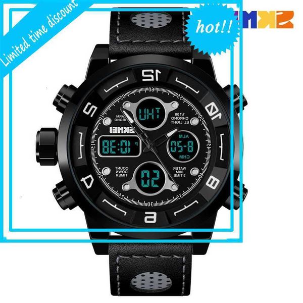 

beauty men's outdoor waterproof three time business multifunctional belt electronic watch, Slivery;brown