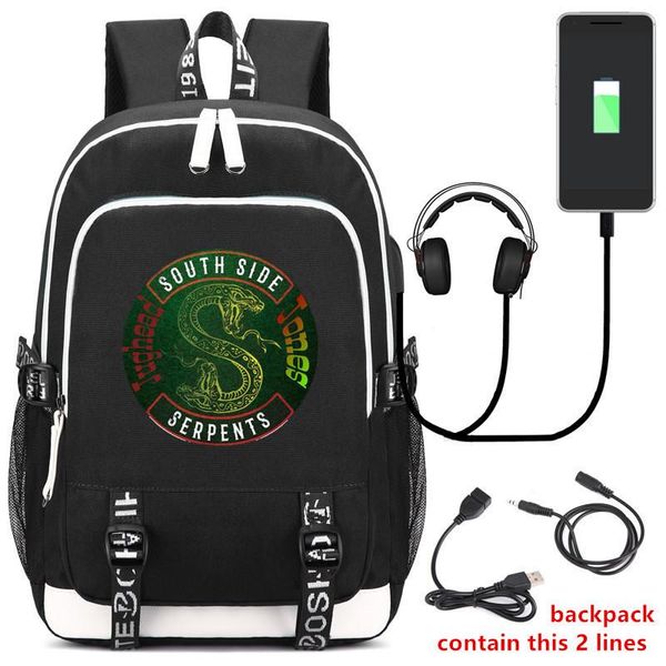 Backpack 2021 Game Riverdale Side Side Rhs Bag USB Porto de moda /trava /fone de ouvido estudantes do Cosplay Presente de Cosplay