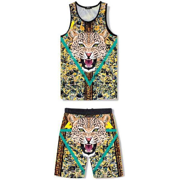 

2021 summer fashion 3d animal pattern men' vest cotton vest, White;black