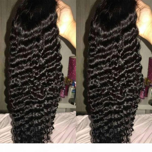 

deep wave 13x6x1 full hd human frontal pre plucked bleached knots wigs remy brazilian hair lace wig, Black;brown