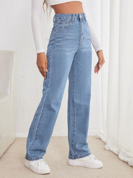 

high waisted straight leg jeans 35er#, Blue