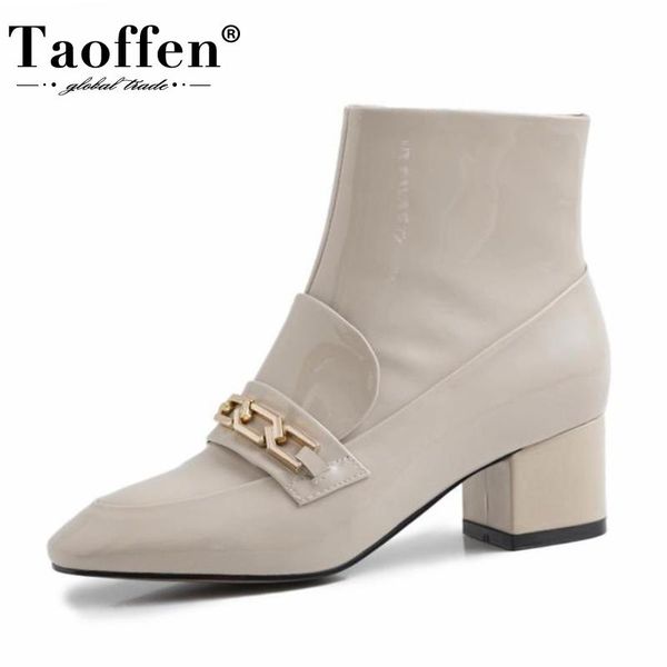 

boots taoffen high heel ankle women real leather metal chain shoes winter fashion footwear size 34-40, Black