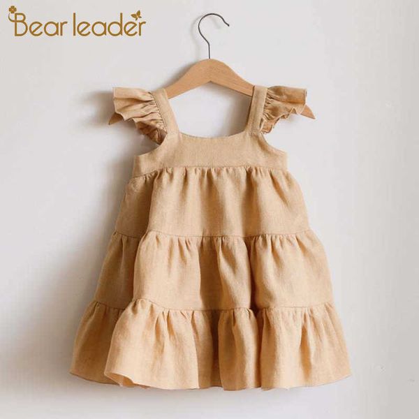 

bear leader summer brand cute cotton dresses for born girls ruffles suspender clothes baby girl princess cake dress 6-24m 210708, Red;yellow