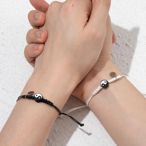 

beaded, strands simple woven hand rope bracelet yin yang round piece couple bracelets for lover girlfriends gothic y2k accessories jewelry s, Black