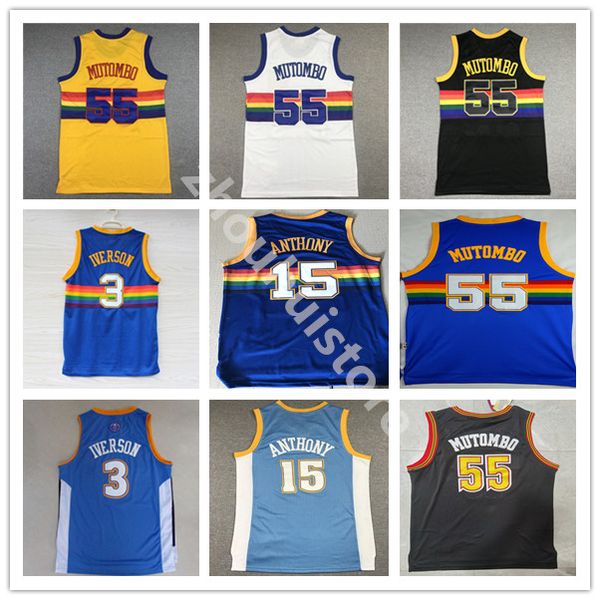

mitchell & ness 1991-92 dikembe 55 mutombo 1996-97 jerseys retro basketball 2006-07 allen 3 iverson 2003-04 carmelo 15 anthony stitched mesh, Black;red