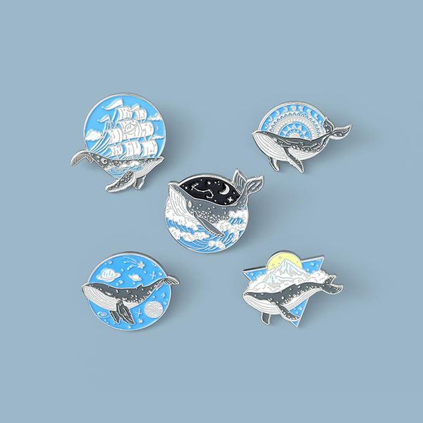 

pins, brooches ocean whales enamel pins sea wave sailing adventure for women fashion lapel pin badge cartoon jewelry gift wholesale, Gray