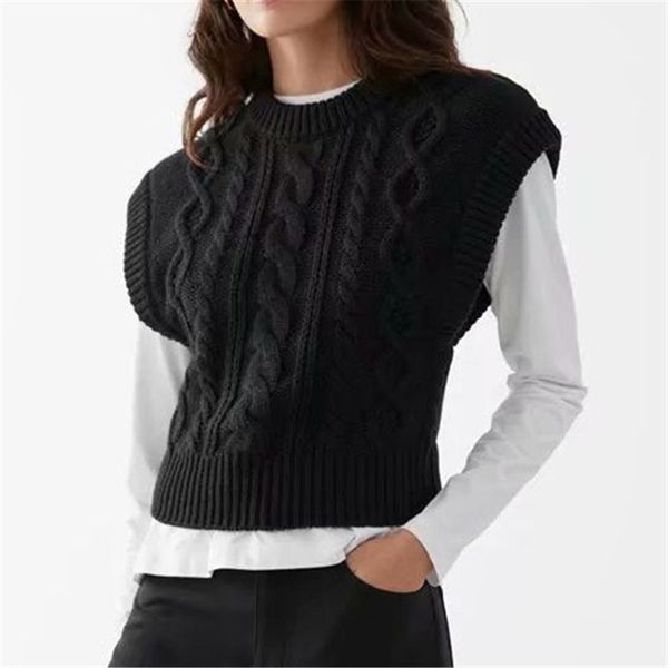

new fashion o-neck knitted women's 2021 spring and autumn black vest sleeveless sweater o5to, Black;white