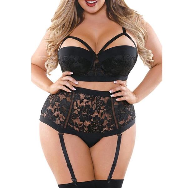 

bras sets plus size women lenceria ladies corset lace underwire racy muslin two piece sleepwear female solid fashion underwear, Red;black
