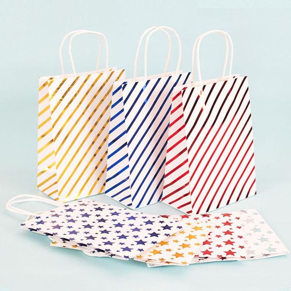 

gift wrap 10pcs white kraft paper bag with line stripe star design 21x15x8cm for small accessory decoration packing bags