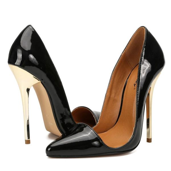 

dress shoes women 14cm thin high heels stiletto pumps bridal wedding patent leather slip on pointed toe party woman, Black