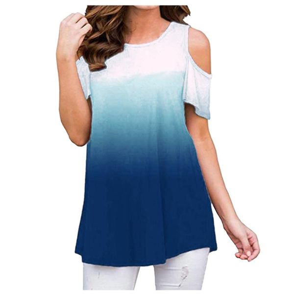

women's t-shirt t shirt women cold-shoulder short sleeve 2021 summer tee shirts fashion gradient print tees female camiseta #t1g, White