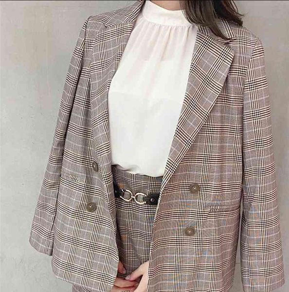 

women's suits & blazers japanese kuzuwata suits early autumn women simple solid jackets plaid lapel long sleeve double breasted blazers, White;black