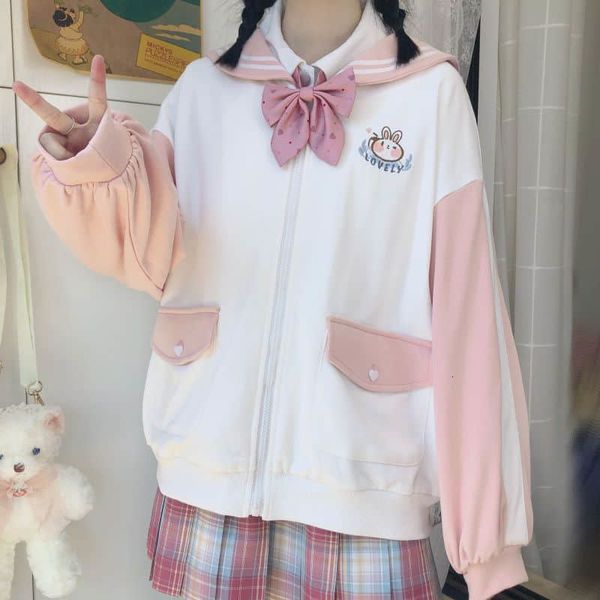 

ladies autumn and winter new japanese style fresh soft matching girl embroidered loose turtleneck marine jacket 0x3e, Black;brown