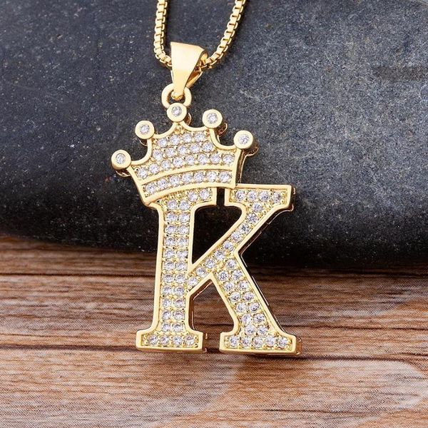 

chains design 26 letters a-z zircon crown initial alphabet pendant necklace handsome punk hip-hop style choker chain jewelry gift, Silver
