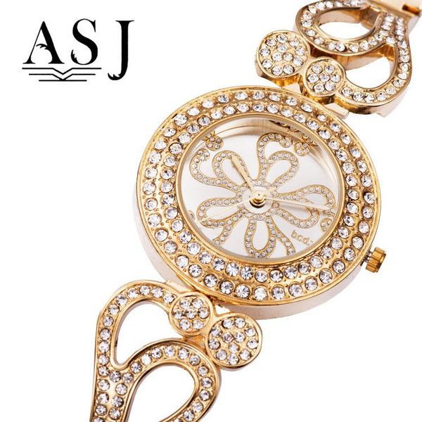 

wristwatches asj retro diamond cut out fashion bracelet watch quartz, Slivery;brown