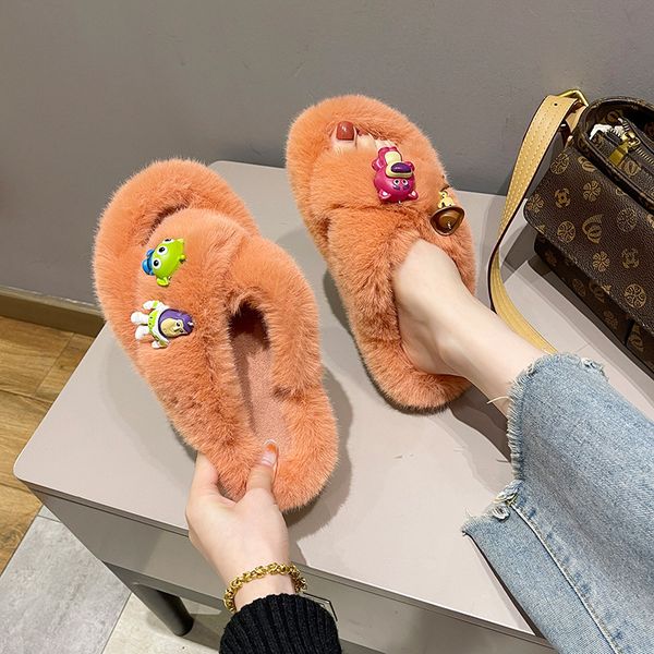 

slippers women winter slippers at home warm women shoes slide into apartments feminine from fake wholesale fur 5ovg, Black