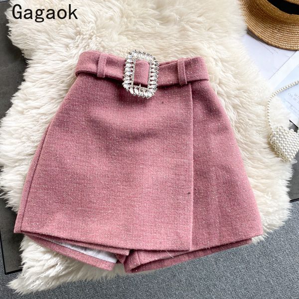 

gagaok shorts women high waist 2021 spring autumn new sashes solid office lady fake two fashioln wild chic short 210301, White;black