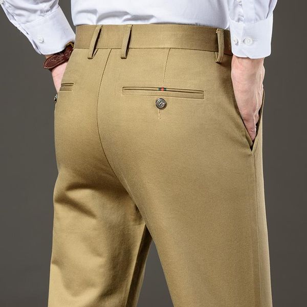 

men's pants 2021 men straight elastic high waist classic blacak dress trousersautumn and winter thicken modal smart casual, Black
