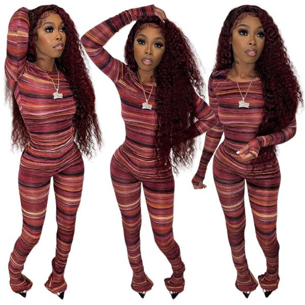 

women's two piece pants 2021 arrival contrast color striped tracksuit women outfits long sleeve slim female high waist skinny, White