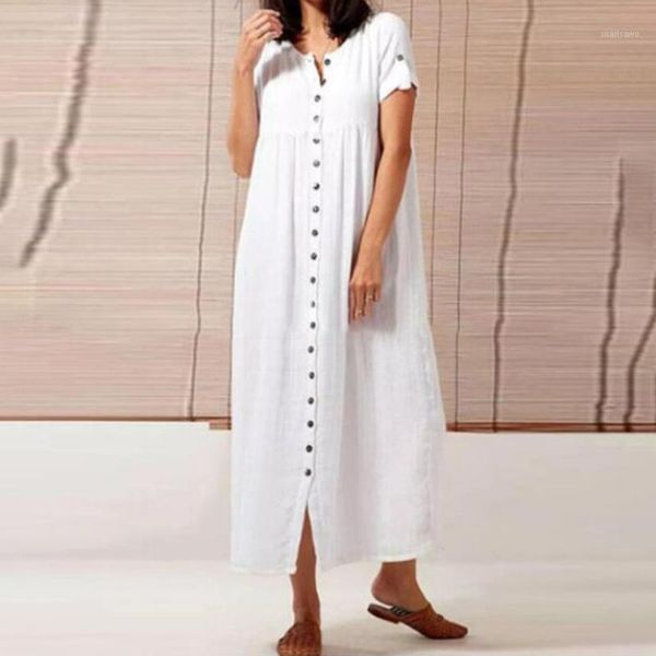 

vintage sundress 2021 fashion women short sleeve robe vonda casual maxi dress loose button ladies party beach vestidos plus size dresses, Black;gray