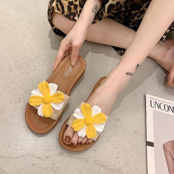 

shoes women ladies' slippers flower luxury slides shale female beach pantofle low soft girl designer sabot 2021 summer flat cot, Black