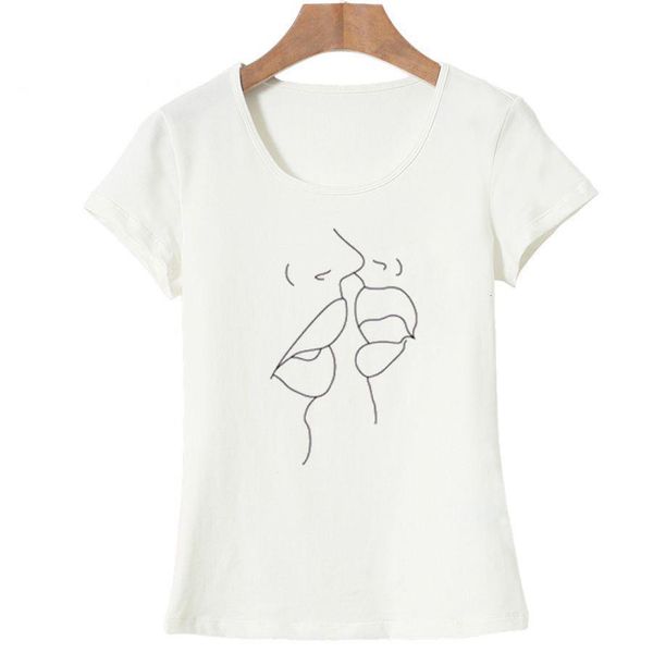 

women casual o-neck graphic kiss pattern t-shirt summer new fashion tshirt printed short sleeve harajuku tee, White