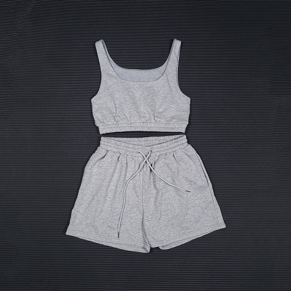 

women's tracksuits summer short fashion navel sports sling vest elastic waistband shorts suit, Gray