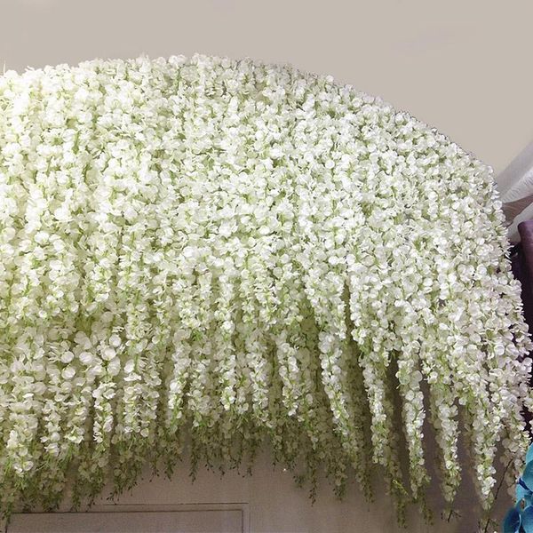 

decorative flowers & wreaths beautiful white artificial silk wisteria hanging fake hydrangea romantic wedding garland vine ivy ceiling decor