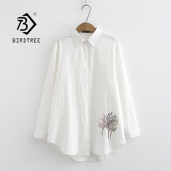 

women's blouses & shirts arrival women tree embroidery cotton white shirt long sleeve casual blouse loose plus size 4xl feminina blusa