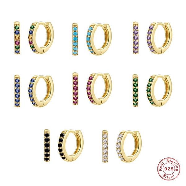 

hoop & huggie romad 925 sterling silver minimalist 7mm cartilage huggies women rainbow crystal earrings piercing pendiente ohrringe jewel, Golden;silver