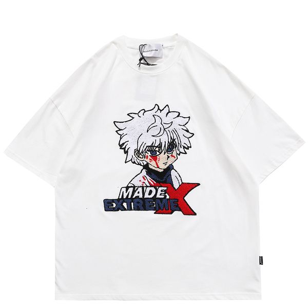 

new shirt men anime x hunter embroidery pattern loose hip hop streetwear tees harajuku tshirt 2021 male t shirts xz5v, White