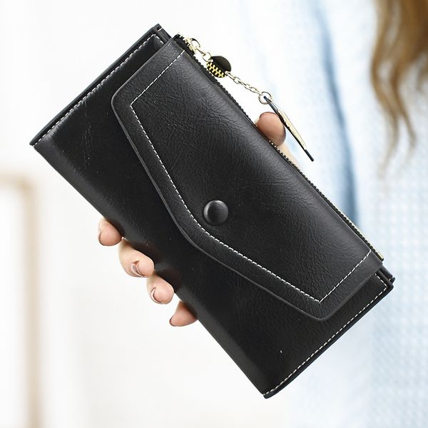 

wallet women pu leather long purse female phone bag clutch credit card holder wallet money coin purse 2019 slim bags, Red;black