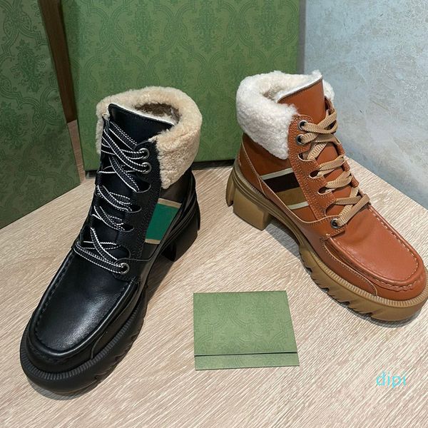 

winter wool boots leather lace-up men sneaker cowhide casual woman martin boot fashion platform trainers thick bottom high women, Black