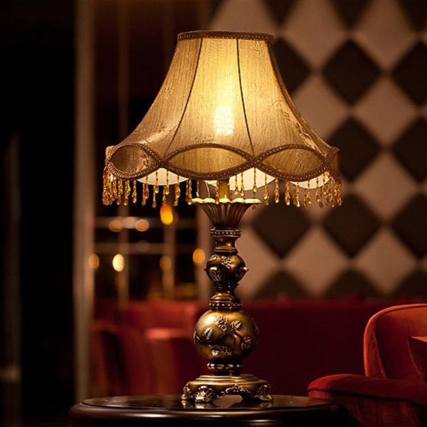 

european-style retro table lamp bedroom wedding american fabric table lamp wedding room living room dimming antique bedside