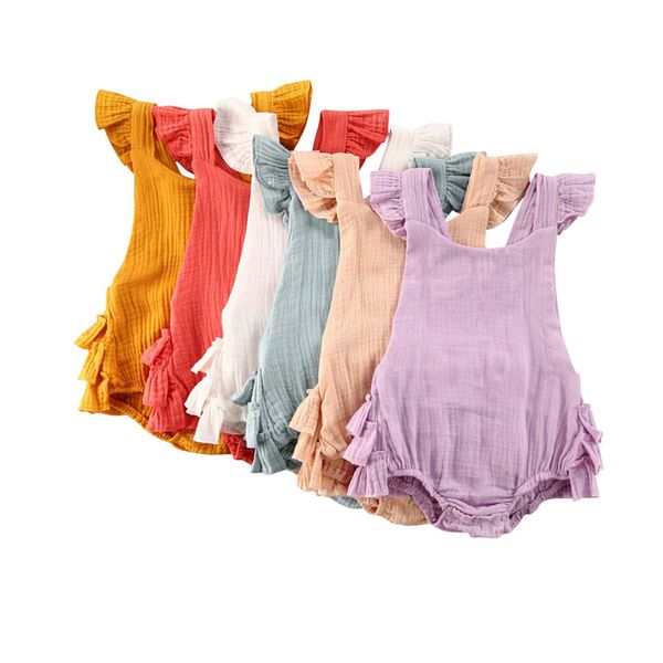 

0-12m newborn infant baby girls soft romper ruffles jumpsuit summer backless sunsuit playsuit baby girl costumes clothes, White