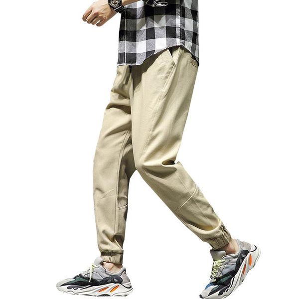 

men ribbons streetwear pants jogger elastic waist 2021 hip hop trousers ribbons cargo trousers bottoms sweatpants, Black