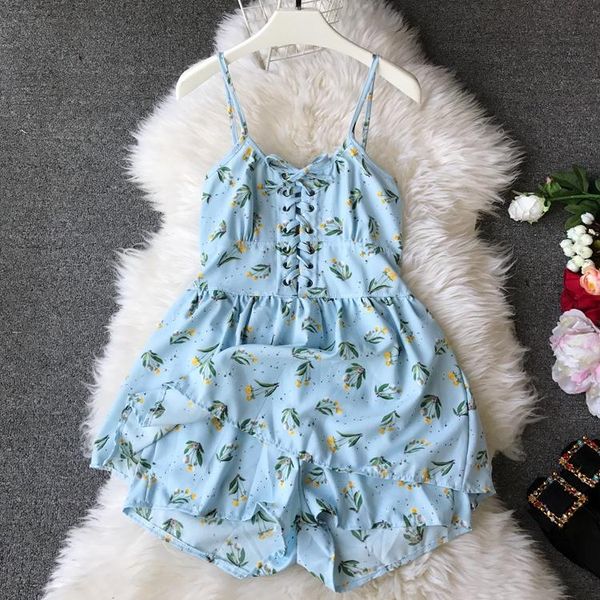 

women's jumpsuits & rompers lady sweet printed sleeveless strap high waist chiffon summer plasuits womens d358, Black;white