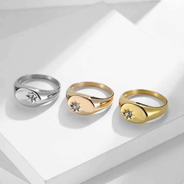 Anéis de casamento 316L Aço inoxidável Níquel chumbo chumbo grátis zircão pavimentado singet para mulheres anel de ouro de joias da festa de mulheres