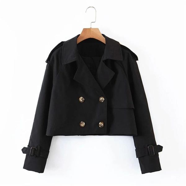 

women's trench coats women spring autumn fashion slim windbreaker office lady simple casual short sweet solid color double breasted jac, Tan;black