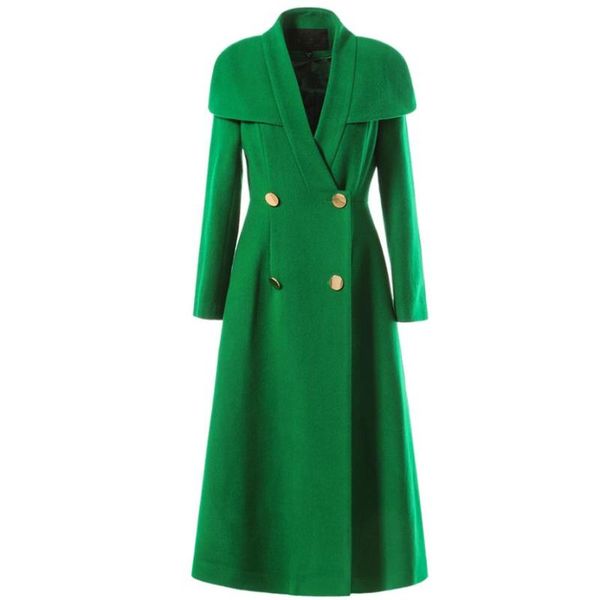 

women's wool & blends plus size 3xlautumn winter woolen coat women cloak waist slim long green, Black