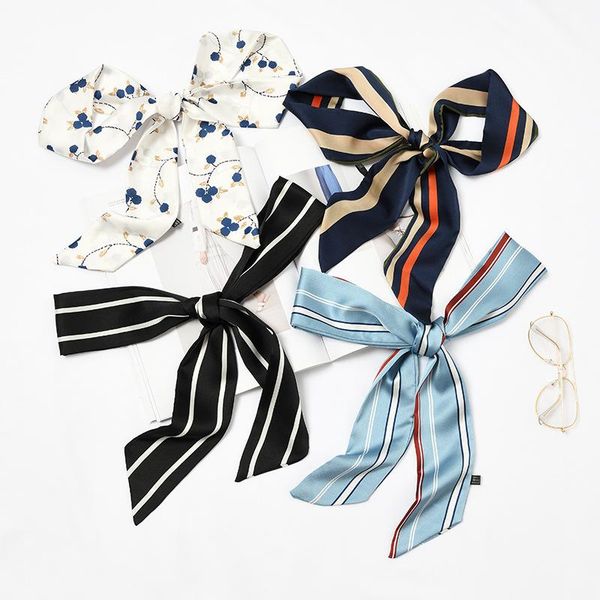 

scarves chic skinny decorate handbag handle ribbon long striped dot print scarf ourdoor multifunction polyester women tie, Blue;gray