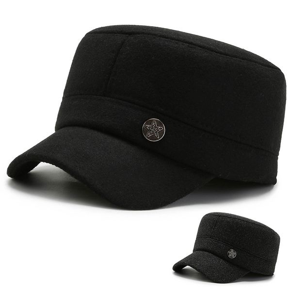 

flat bottom men's winter middle-aged and elderly father's outdoor thickened warm ear protection wool hat sports leisure cotton hat, Blue;gray
