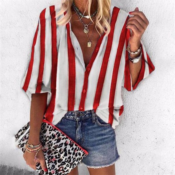 

women's blouses & shirts fashion blusa feminina casual elegant harajuku clothes striped womens and haut femme roupas plus size, White