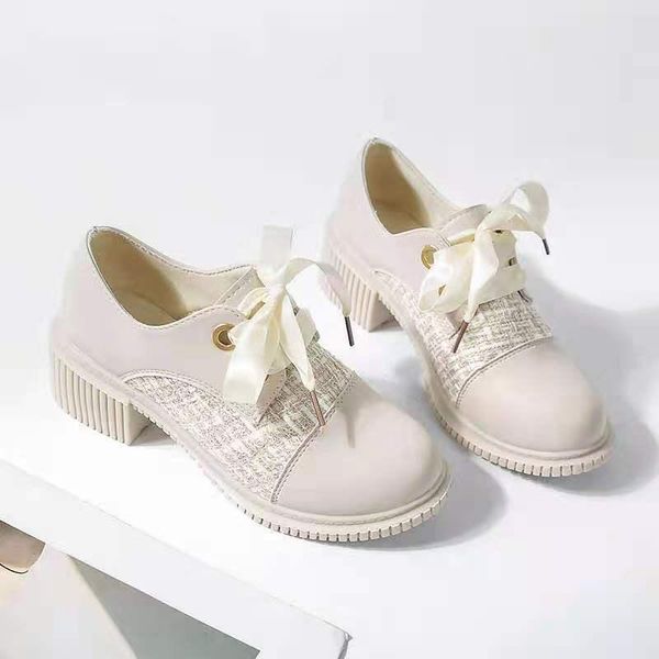 

dress shoes 2021 autumn women's high heels thick bow low single retro casual fashion leather, Black