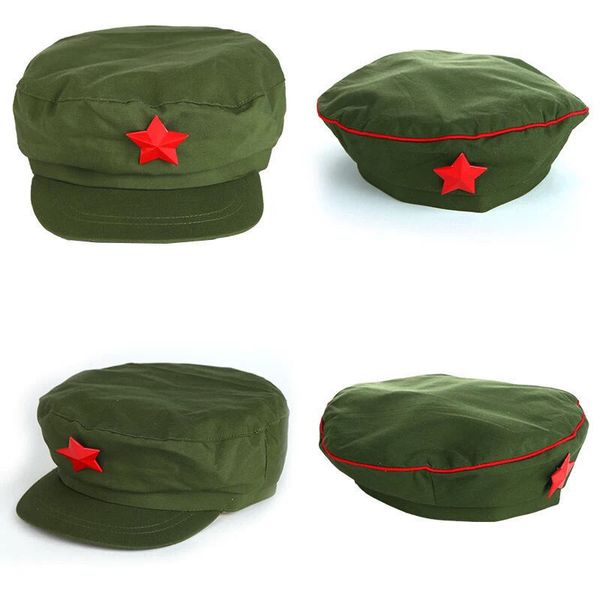 

red star army caps 1949 chinese redarmy hat soldier military cap costume accessory five-pointed stars, Blue;gray